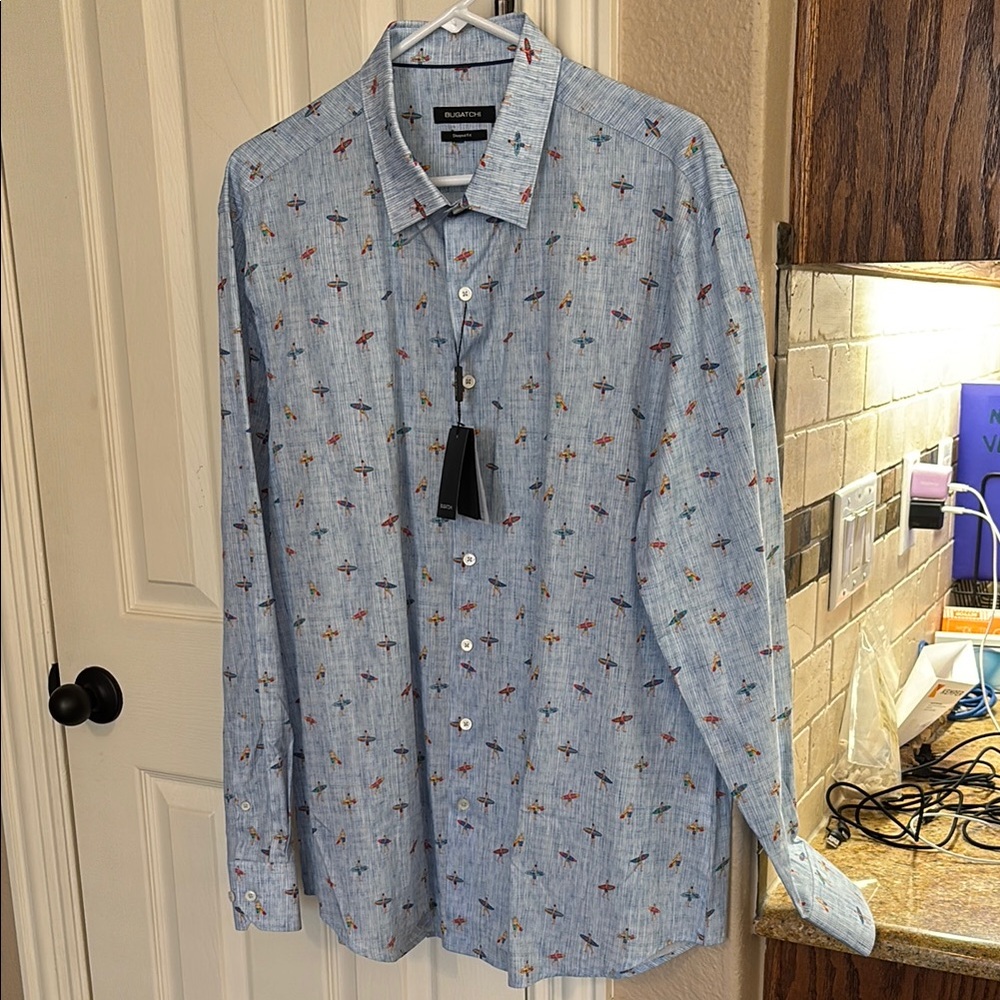 Bugatchi Men's Blue Patterned Shirt